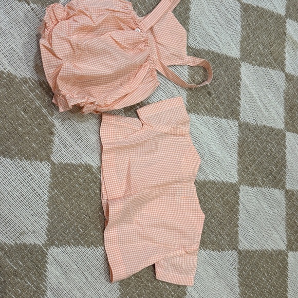 Vintage 80s Nanette baby set gingham embroidered trim romper ruffle cardigan top - Picture 8 of 9